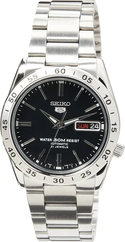 SEIKO SNKE01K1 - Reloj automático analógico para hombre con pulsera de acero inoxidable, negroplata, pulsera, NegroPlata, Pulsera