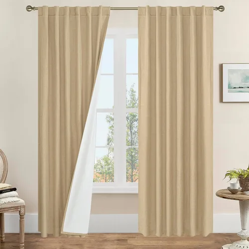 Miniatura 34 de LAMIT Cortinas de lino natural 100 % opacas para ventana, para dormitorio, 45 pulgadas, cortinas térmicas con textura de lino estilo granja