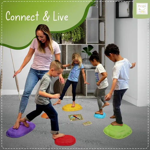 Miniatura 6 de Hapinest Turtle Steps Balance Stepping Stones Juego de coordinación de carrera de obstáculos para niños y familia, equipo de juego sensorial