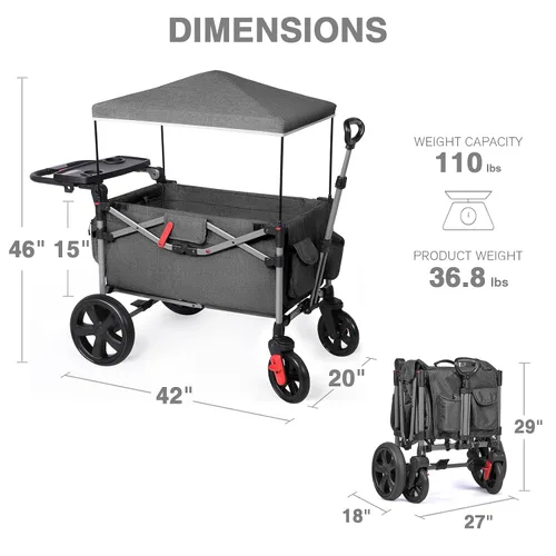 Miniatura 6 de EVER ADVANCED - Carros plegables para dos niños y carga, carro plegable colapsable con mango ajustable, toldo extraíble con arnés de 5 puntos, negro
