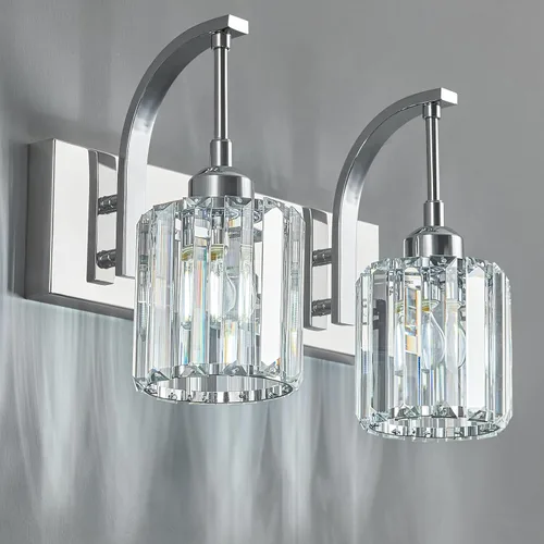 Miniatura 18 de Luces de tocador de cristal de 3 luces negras para tocador de baño, modernas lámparas de baño de cristal sobre espejo de 23.62 pulgadas de largo