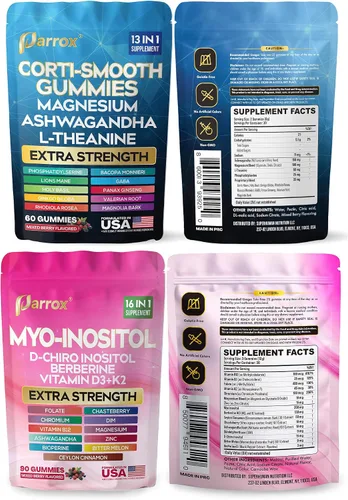Miniatura 9 de Paquete de gomitas calmantes y lisas: suplemento de cortisol y mio-inositol con D-Chiro inositol, berberina, magenesio, ashwagandha, L-teanina