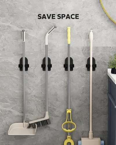 Miniatura 2 de Soporte de Escoba para Montaje en Pared (Negro 4 Unidades), Soporte de Escoba, Organizador de Escoba y Fregona para Colgar en la Pared, Soporte