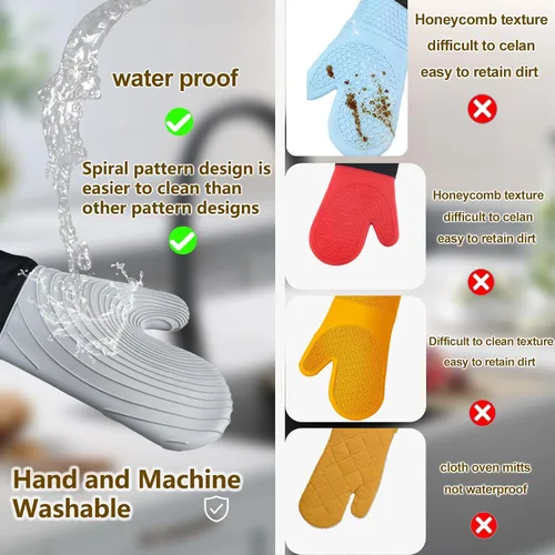 Miniatura 5 de Manoplas de horno de silicona, resistentes al calor, 500 °F, agarre duradero, antideslizante, manoplas de horno para cocina, resistentes al calor