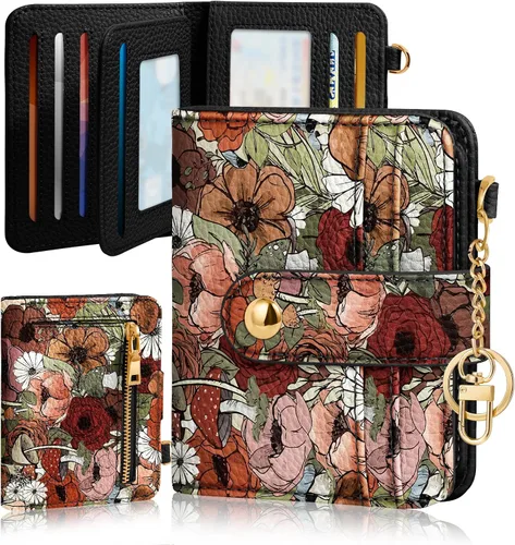 Miniatura 14 de Bistup Cartera para Mujeres Pequeña y Bonita Cartera de Tarjetas de Cuero Genuino RFID con Llavero para Damas Adolescentes Niñas Plegable