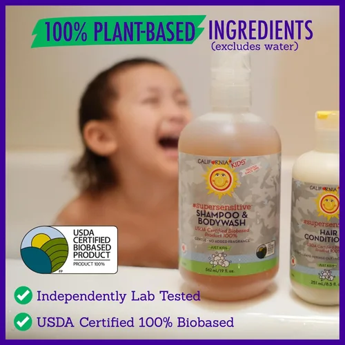 Miniatura 4 de California Kids Shampoo + Kids Body Wash 2 en 1 Súper sensible (sin perfume) Cuidado de la piel suave 100% a base de plantas Hipoalergénico
