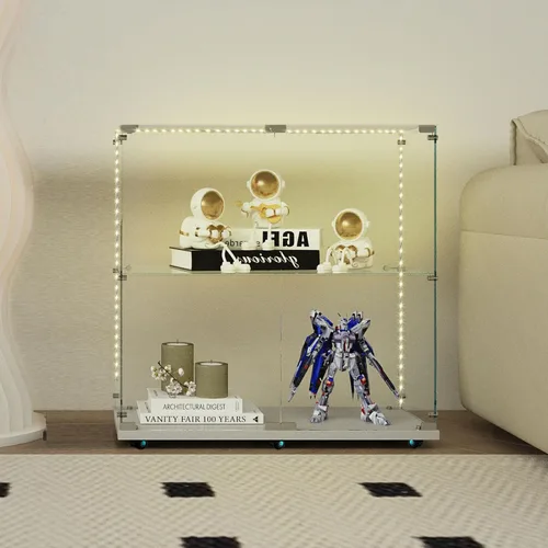 Miniatura 42 de Vitrina de cristal con 3 estantes con 2 puertas, vitrina de cristal transparente para sala de estar, dormitorio, 49.49 x 31.77 x 14.37 pulgadas