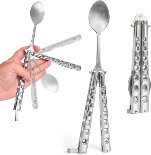 Miniatura 10 de Cuchillo táctico de mariposa estilo tenedor plegable de acero inoxidable herramienta de barbacoa camping, senderismo, cocina, parrilla, utensilios