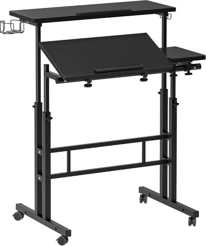 DlandHome Escritorio de altura ajustable con soporte para tazas, escritorio portátil para laptop, 31.5 pulgadas, negro