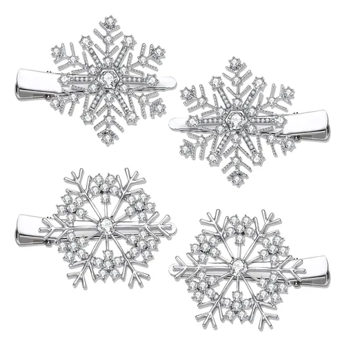 Miniatura 10 de PHALIN Pinzas para el cabello de Navidad para mujer, corona de copos de nieve, campanas de reno, horquillas para el pelo con diamantes de imitación