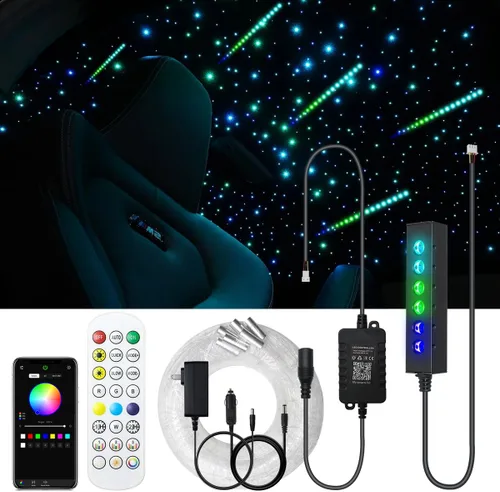Miniatura 13 de AKEPO - Kit de luz de fibra óptica RGB de 3.2 W, 6 orificios, controlado a través de aplicación, para el hogar y el automóvil, 13.1 pies, 360