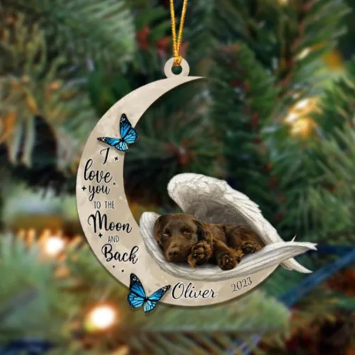 Miniatura 28 de Adorno colgante personalizado de ángel durmiendo en la luna, perro sabueso afgano, nombre personalizado, acrílico impreso en 2D plano – cumpleaños