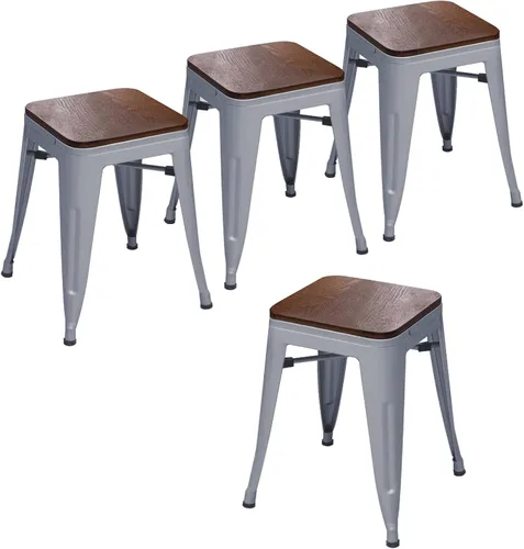 Miniatura 7 de Changjie Furniture Juego de 4 sillas de comedor de metal de 18 pulgadas, taburetes cortos apilables, sillas de aula (18 pulgadas, negro mate)