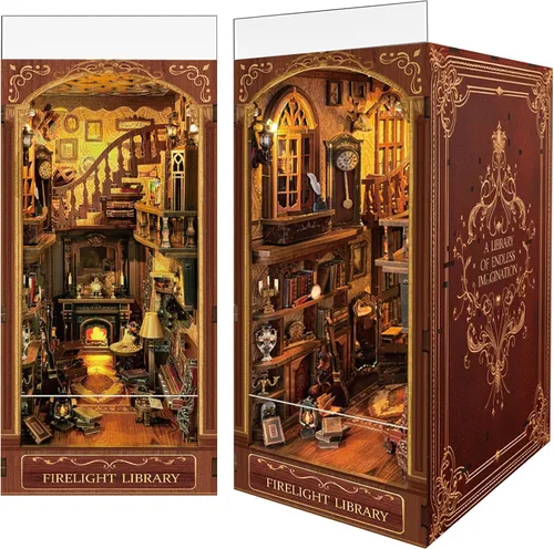 Biblioteca Firelight Book Nook, rompecabezas de casa en miniatura DIY para decoración mágica del hogar, decoración de estantería 3D para adultos y