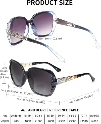 Miniatura 6 de JM Paquete de 2 Gafas de Sol de Lectura Bifocales para Mujeres de Moda Cuadradas de Gran Tamaño Lentes de Sol Lectoras para Lectura al Aire Libre