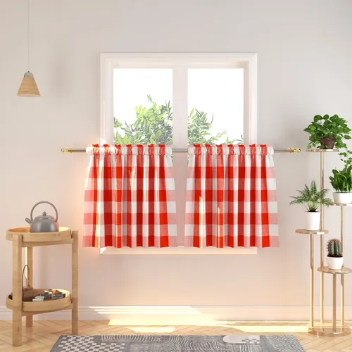 Miniatura 147 de Cenefas de cortina para ventana de 16 pulgadas de largo, 2 paneles de cuadros búfalo, cortinas pequeñas con bolsillo para barra, estilo clásico