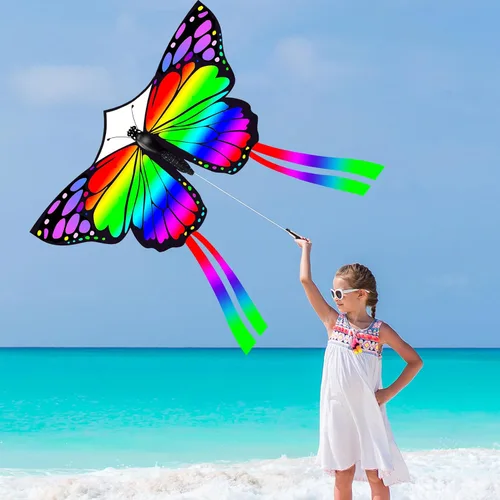 Miniatura 7 de Mariposa enorme cometa para niños y adultos, cuerda de una sola línea con cola fácil de volar para viajes a la playa, parque, juegos y actividades