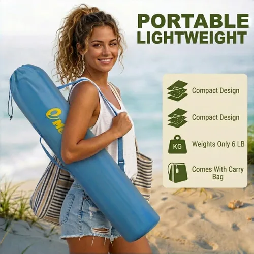 Miniatura 6 de EMERIT Sillas de playa bajas para adultos con paraguas extraíble UPF 50+, mochila plegable ligera silla de camping con soporte para tazas, silla