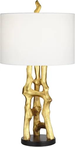 Miniatura 2 de Possini Euro Design Lámpara de Mesa Auxiliar Escultura Orgánica de 29" de Alto Moderna Glamorosa de Lujo Acabado Dorado Pantalla Individual de Tela