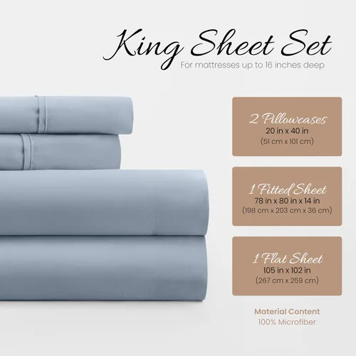 Miniatura 2 de Linen Market Sábanas para cama de tamaño King (azul claro) – Duerme mejor que nunca con estas sábanas King suaves y refrescantes – Bolsillo profundo