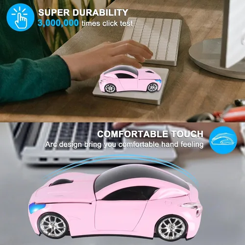 Miniatura 3 de Ratón inalámbrico lindo deportivo rosa ratones de coche, pequeños ratones portátiles ópticos ligeros para niñas, divertido regalo para la oficina