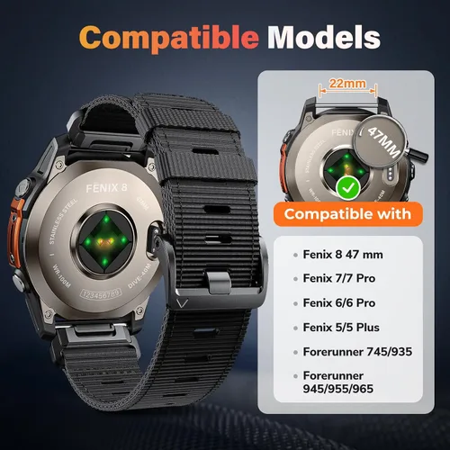 Miniatura 5 de Compatible con Garmin Fenix 6 Correa de reloj para Fenix 8 47mm/8 Pro 47mm/Fenix 7/Fenix 6 Pro/5/5 plus, 22 mm Quickfit Nylon Sport Correa de reloj