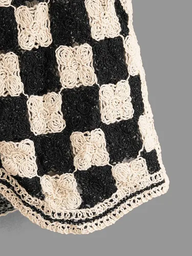 Miniatura 4 de Verdusa Chaleco de punto a cuadros sin mangas con cuello en V y botones para mujer