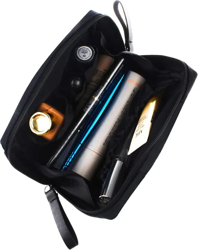 Miniatura 3 de Bolsa Pequeña de Maquillaje para Bolso Bolsa de Cosméticos Portátil Impermeable para Viaje Bolso de Maquillaje para Mujeres, Todo negro, Chico