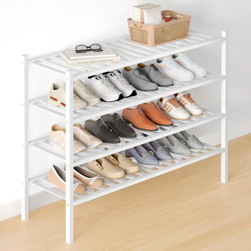 Miniatura 94 de Smiry Zapatero de bambú para clóset, organizador de zapatos apilable de 4 niveles largo de madera, estante de almacenamiento de zapatos Negro