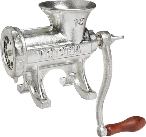 Victoria Picadora de carne de hierro fundido con montaje fijo en la mesa, molinillo manual de salchichas y picadora de carne, número 12, fabricado