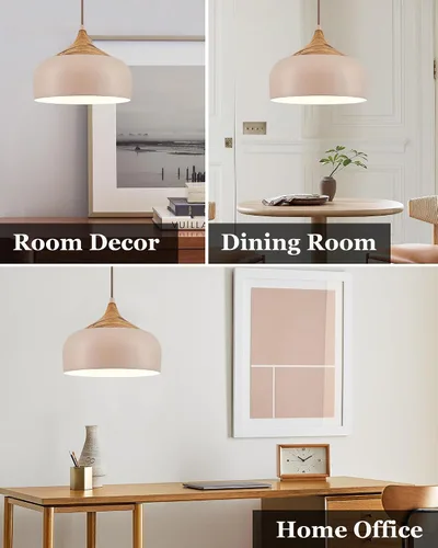 Miniatura 6 de ELYONA Lámpara colgante japonesa moderna de 12 pulgadas para isla de cocina, lámpara colgante de granja con pantalla de metal de grano de madera