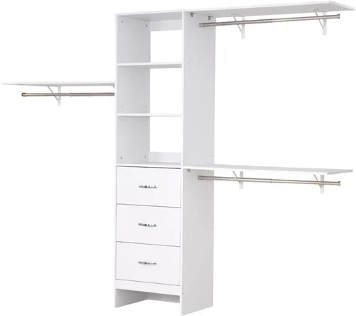 Miniatura 9 de VEVOR Sistema de Armario con 3 Cajones, Organizadores de Armario de Madera de Altura Ajustable, Organización Moderna de Vestidor con 3 Barras