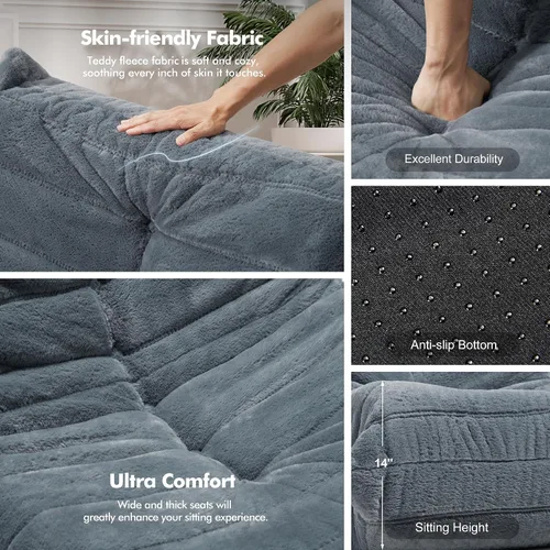 Miniatura 6 de Puf para adultos, silla puf grande, sillón con relleno de espuma viscoelástica para el hogar, apartamento o sala de juegos, gris afelpado Felpa gris