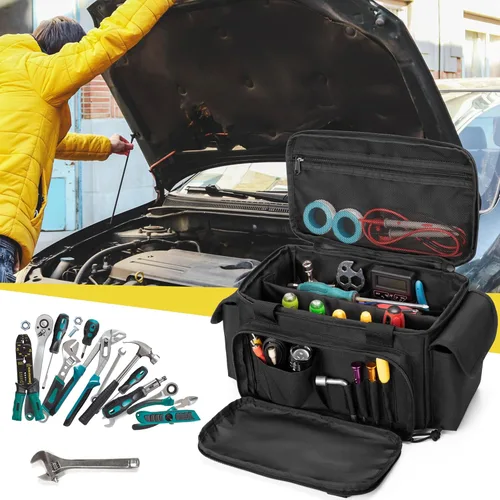 Miniatura 7 de Rexmica - Bolsa pequeña de herramientas con fondo acolchado y antideslizante, organizador de almacenamiento de herramientas para hombres, bolsa Negro
