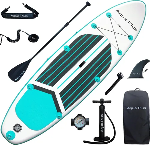 Aqua Plus SUP inflable de 6 pulgadas de grosor para todos los niveles de habilidad, tabla de remo de pie, remo, bomba, mochila de viaje ISUP,