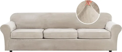 Miniatura 29 de H.VERSAILTEX - Funda elástica para sofá de 3 piezas, de suave terciopelo afelpado, para sofá biplaza con 2 cojines de hasta 72 pulgadas de ancho, se