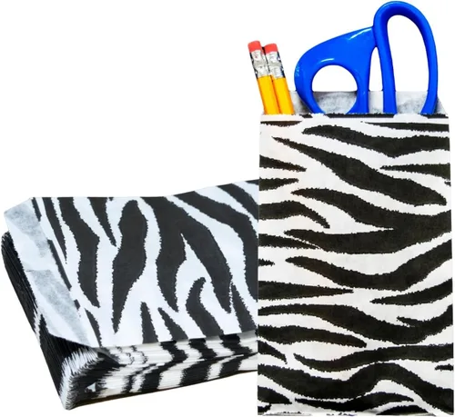 Miniatura 17 de Novel Box - Paquete de 100 bolsas planas de mercancía con estampado de cheurón azul de 4 x 6 pulgadas, elegante bolsa para regalos de cumpleaños