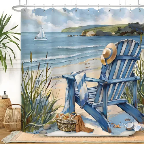 Miniatura 13 de Highland Cow - Cortina de ducha de verano de 60 pulgadas de ancho x 72 pulgadas de largo, divertida y linda vista al mar, vista al mar, paisaje