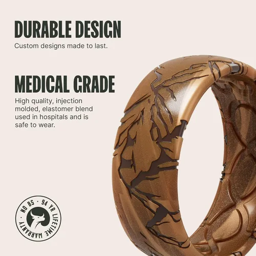 Miniatura 2 de Groove Life 3D Etched Silicone Ring Breathable Rubber Wedding Rings for Men, Lifetime Coverage, Unique Design, Comfort Fit Ring
