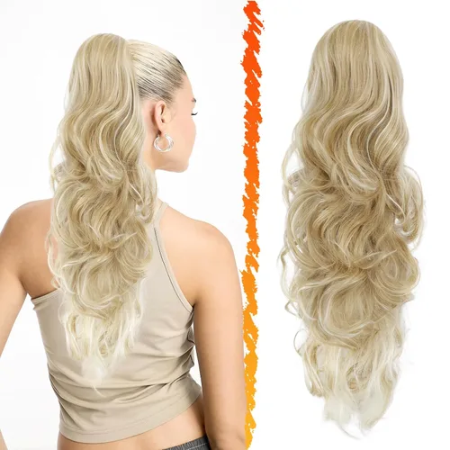 Miniatura 11 de BARSDAR Extensión de cola de caballo rojo burdeos, extensiones de cabello ondulado con cordón de 16 pulgadas para mujer, extensiones de cabello