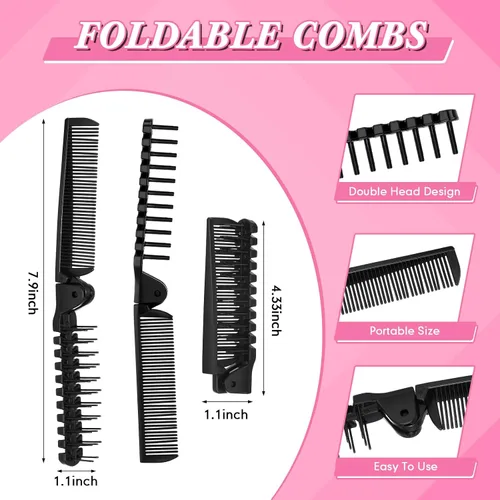 Miniatura 2 de Skylety 100 piezas de cepillo portátil de viaje para el cabello, cepillo plegable de doble cabeza, peine de bolsillo compacto, herramienta