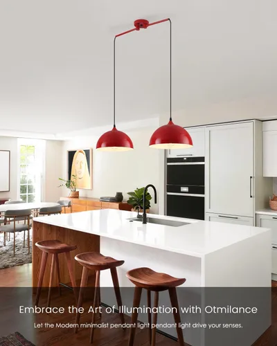 Miniatura 4 de Luces colgantes para isla de cocina, 2 luces, lámpara colgante de cúpula roja, moderna lámpara de comedor, iluminación de isla de cocina, luces Rojo