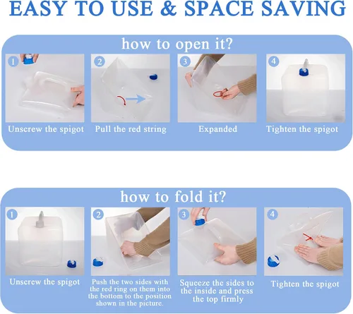 Miniatura 3 de Contenedor de agua plegable con espita y gancho, jarra de agua sin BPA, cubo de transporte plegable, contenedor de almacenamiento de agua