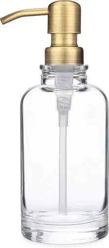 Miniatura 4 de Rail19 Sonoma Dispensador de jabón de vidrio transparente, jabón líquido de manos y loción para encimera de cocina y baño, 10 onzas (latón antiguo)
