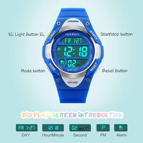 Miniatura 3 de Reloj digital deportivo para niños y niñas, resistente al agua, relojes electrónicos con alarma LED, cronómetro