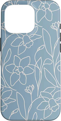 Miniatura 20 de Poppy Flower Line Art Modern Leaves Boho Light Blue Case for iPhone 17