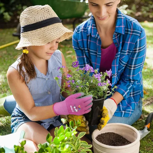 Miniatura 4 de KDK Guantes de jardinería para niños de 3 a 5 años, guantes de trabajo de patio para niños pequeños, jóvenes, niñas, niños, guantes de goma