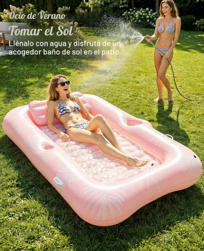 Miniatura 5 de HeySplash Inflatable Tanning Pool Lounger Float, Suntan Tub for Adults, Blow Up Sunbathing Pool with Integrated Pillow and Cup Holder, Heavy Duty