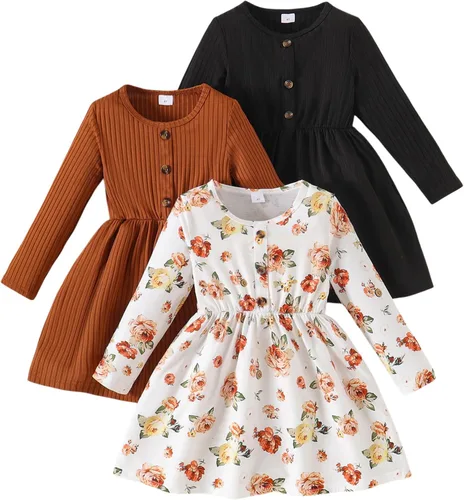 Miniatura 30 de Vestidos para niñas Vestidos para niñas pequeñas Paquete de 3 Vestido casual de fiesta con estampado patinador acampanado tipo A Vestido de verano