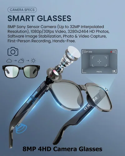 Miniatura 3 de Lentes inteligentes AI con cámara y audio, gafas de grabación de video HD 4K, gafas de cámara de 8 MP para hombres y mujeres, voz AI, traducción